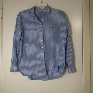LOFT Blue striped long sleeve button down cotton shirt petite medium